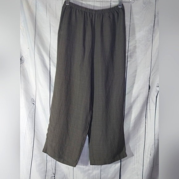 Eileen Fisher Pants - Eileen Fisher Linen Blend Wide Leg Cropped Pull-On Pants - Olive Green Size PS